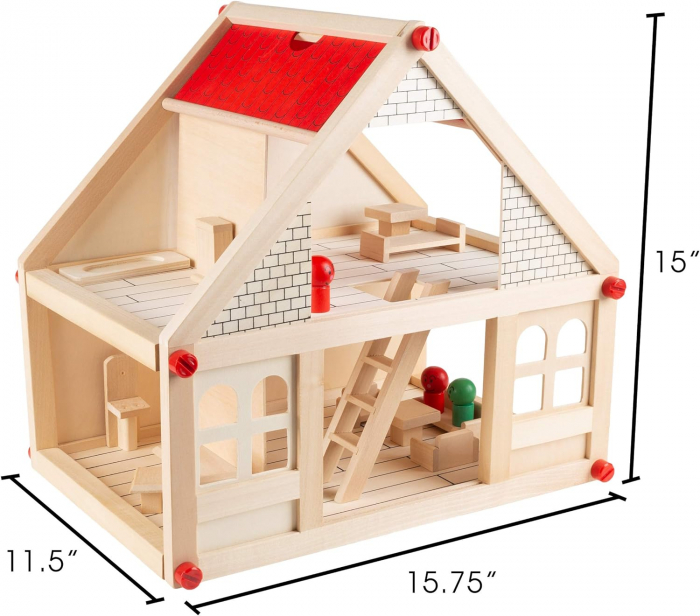 Casa din Lemn pentru Papusi cu Mobilier si Figurine [5]
