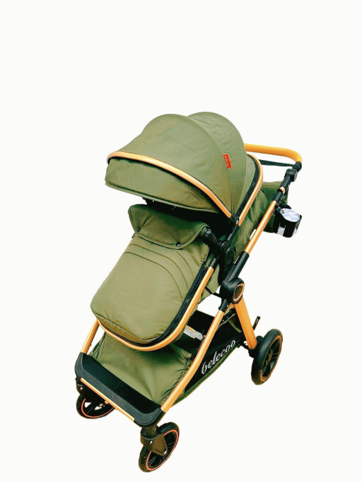 Carucior 2 in 1 cu Landou, Geanta Inclusa, Cadru de Aluminiu, Roti Pivotante 360 si Suport Pahar, 0-36 Luni, VERDE [3]
