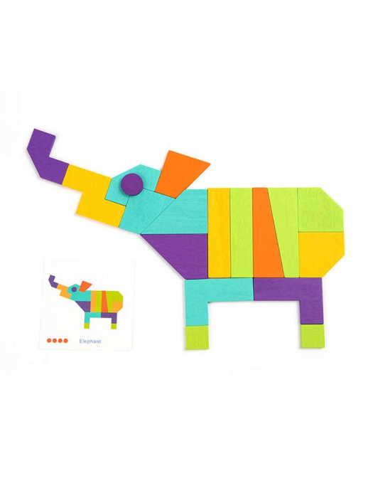 Joc Tangram din Lemn - 21 Piese Colorate si 20 de Cartonase cu Modele [2]