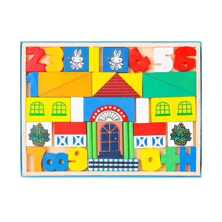 Set cuburi din lemn de construit, Multicolor [2]
