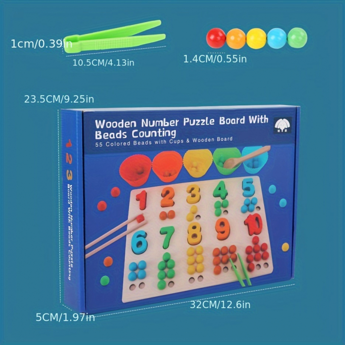 Joc din Lemn Montessori de Sortare cu 55 de Bile Colorate [1]