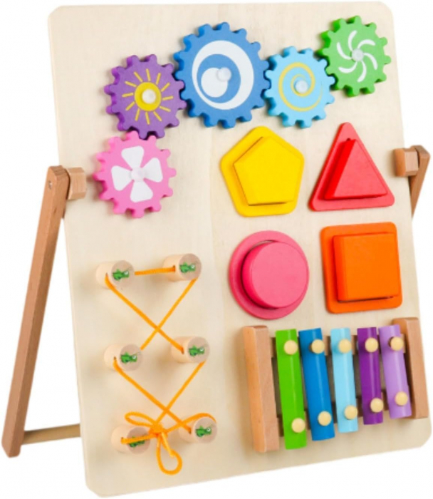 Busy Board din Lemn cu 4 Activitati Interactive si Distractive [1]