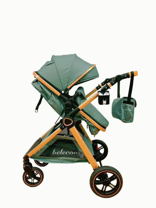 Carucior 2 in 1 cu Landou, Geanta Inclusa, Cadru de Aluminiu, Roti Pivotante 360 si Suport Pahar, 0-36 Luni, TURCOAZ [5]