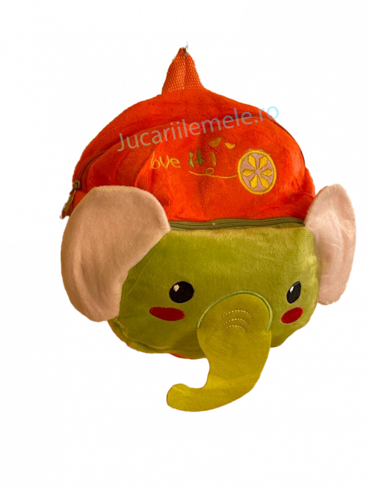 Rucsac din plus de tip ghiozdanel pentru copii Portocaliu/Verde cu Elefant [2]