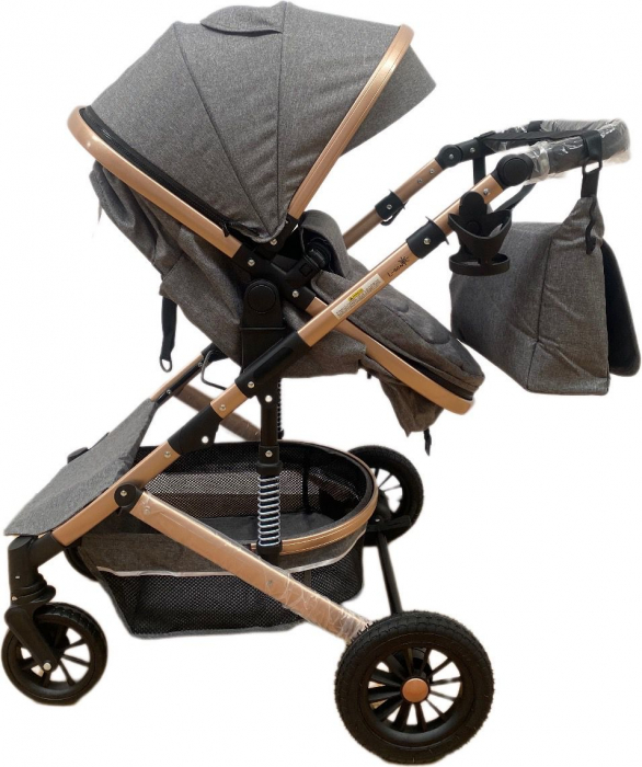 Carucior copii 3 in 1 – landou, scoica, sport - Gri [3]