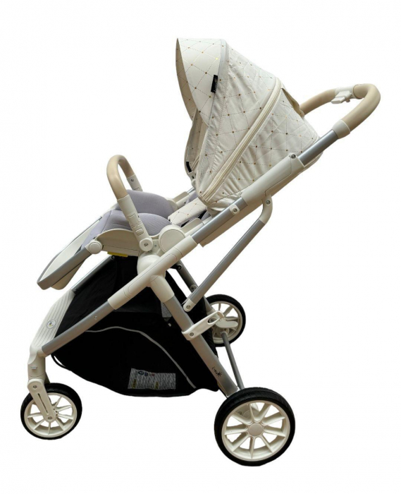 Carucior Sport Pliabil Reversibil cu Geanta si Husa Picioare - Alb Auriu [4]