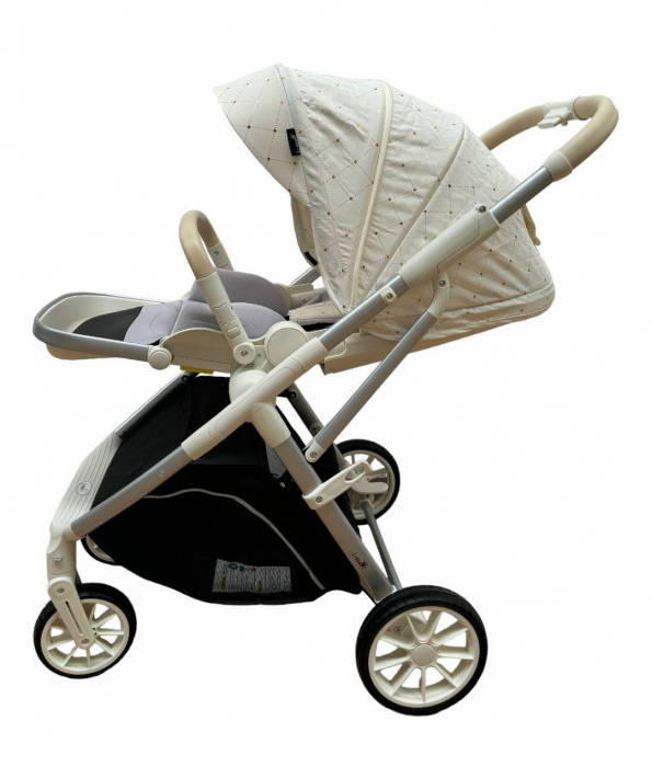 Carucior Sport Pliabil Reversibil cu Geanta si Husa Picioare - Alb Auriu [5]