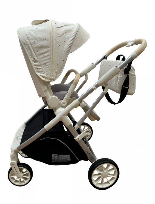 Carucior Sport Pliabil Reversibil cu Geanta si Husa Picioare - Alb Auriu [9]