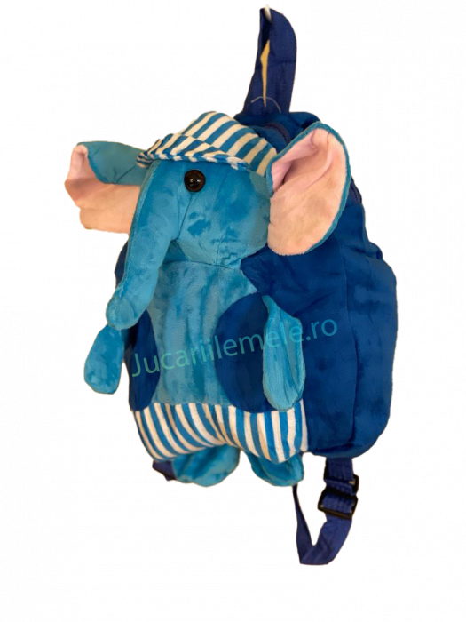 Rucsac din plus de tip ghiozdanel pentru copii Albastru - Elefant cu palarie [3]