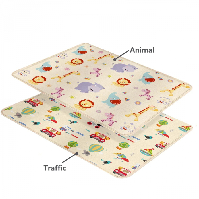 Covor de Joaca pentru Bebelusi - 2 fete animalute/trafic, 100/180/1cm [3]
