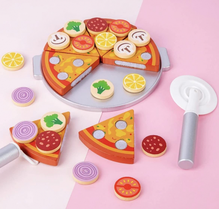 Set Montessori din Lemn, Pizza cu Ingediente si Accesorii [3]