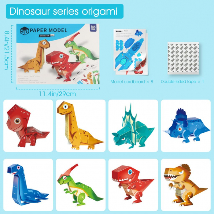 Set Origami pentru Copii, Dinozauri, 8 Piese [5]