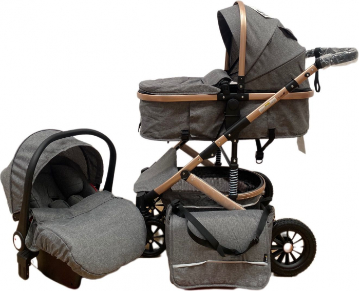 Carucior copii 3 in 1 – landou, scoica, sport - Gri [2]