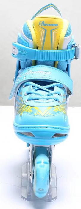 Role Reglabile Copii, Roti cu Lumini LED, 35 - 38, Set Protectie - Albastru [5]