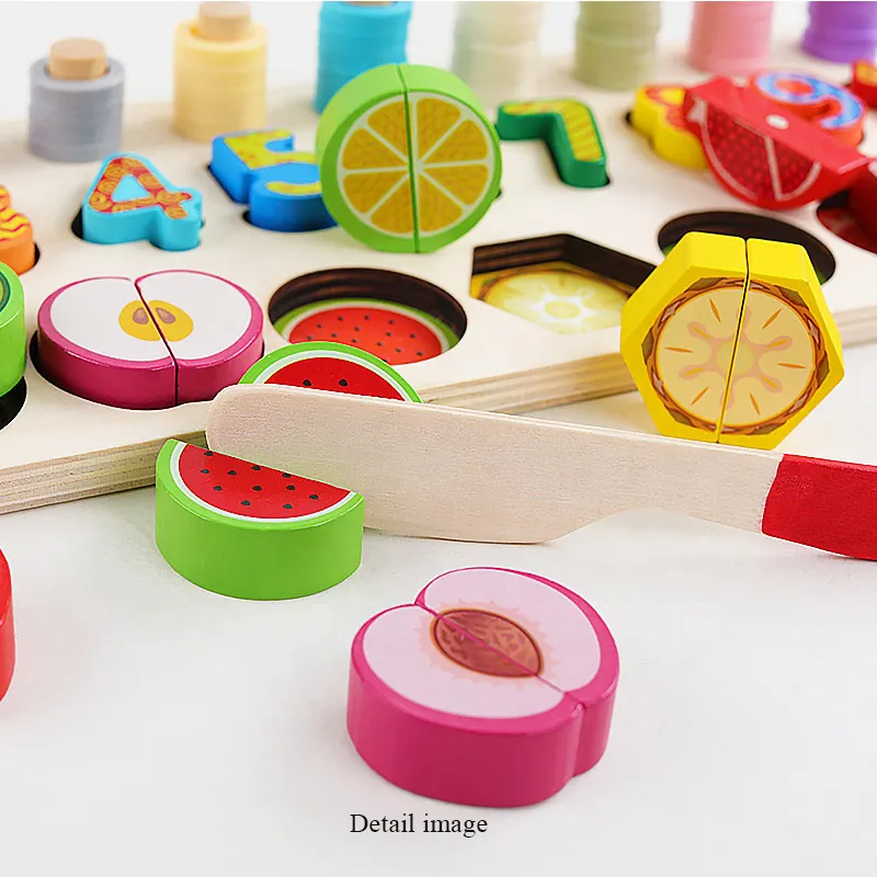 Joc Montessori din Lemn Educativ, 5 in 1, cu Fructe si Cifre [3]