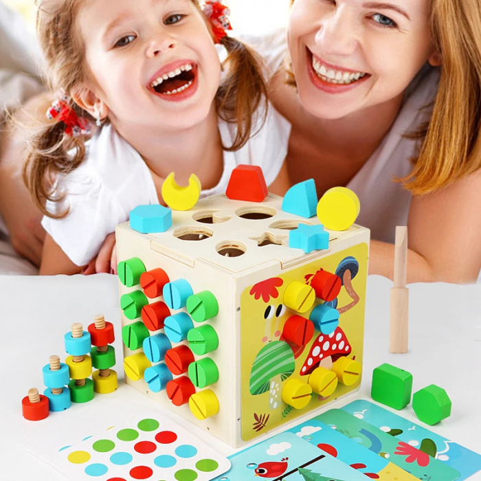 Cub Montessori din Lemn, Insurubare si Sortare, 6 Activitati [3]