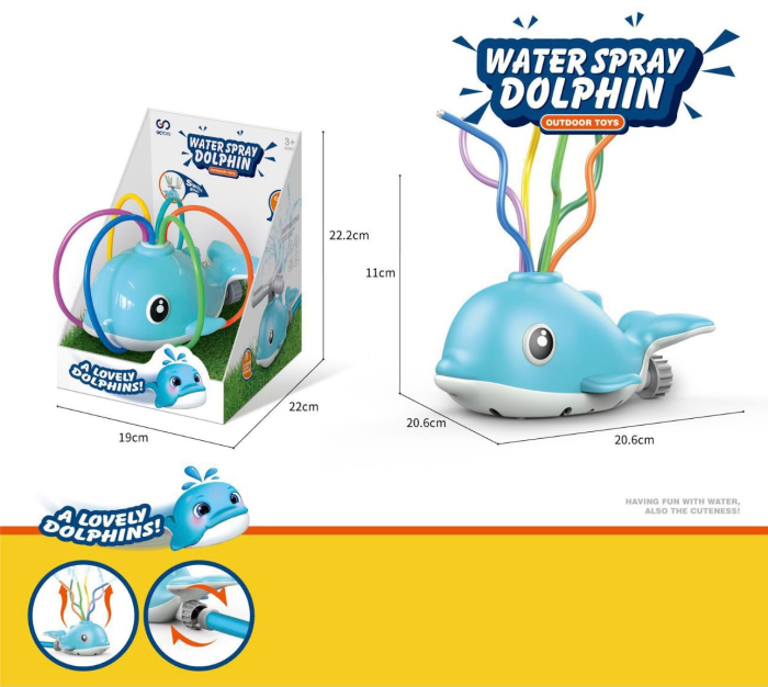 Aspersor Rotativ pentru Copii Model Delfin cu 6 Tuburi Flexibile, Stropitoare Jucarie de Apa pentru Gradina si Curte, ALBASTRU [2]