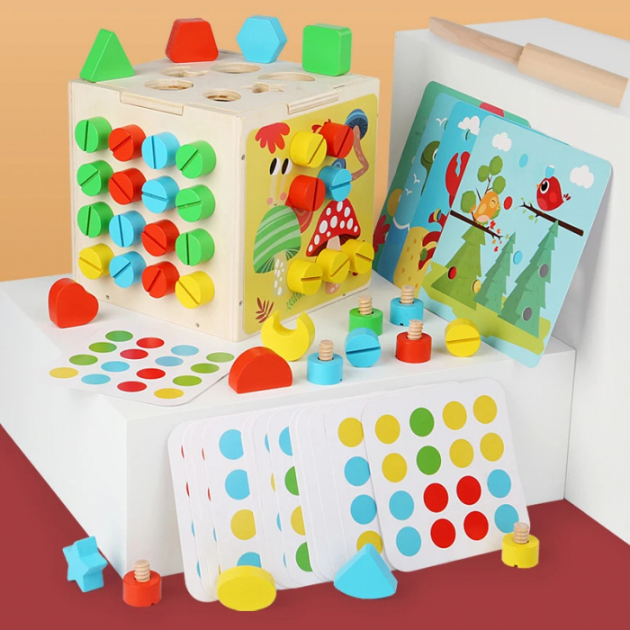 Cub Montessori din Lemn, Insurubare si Sortare, 6 Activitati [2]
