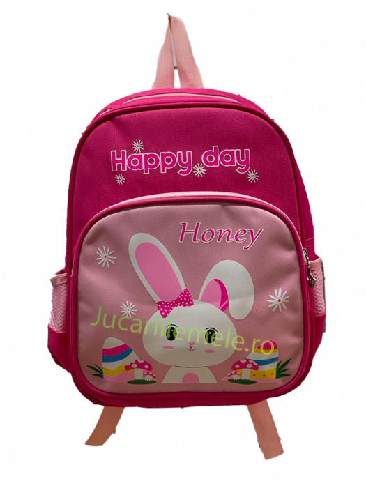 Ghiozdan pentru scoala Roz "Happy Day" cu iepuras - 30cm si 2 compartimente. [2]