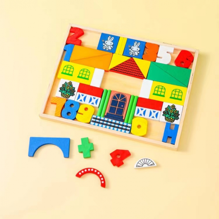 Set cuburi din lemn de construit, Multicolor [1]