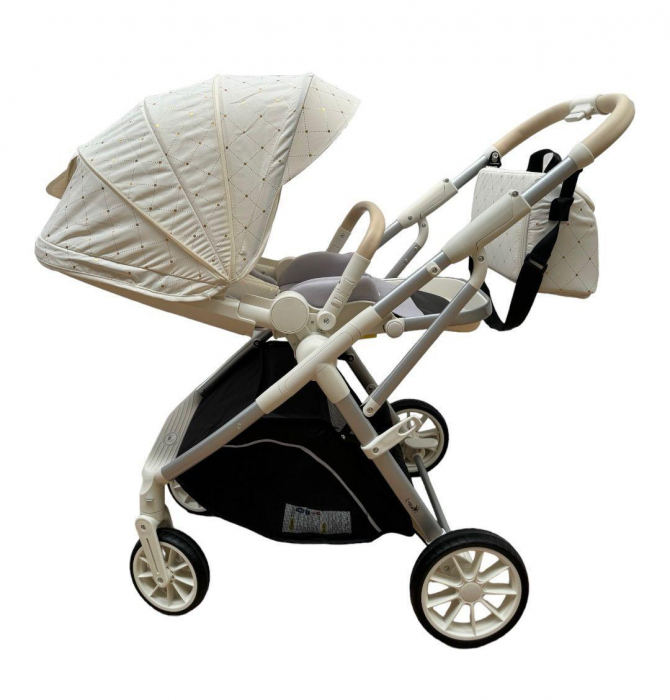 Carucior Sport Pliabil Reversibil cu Geanta si Husa Picioare - Alb Auriu [6]