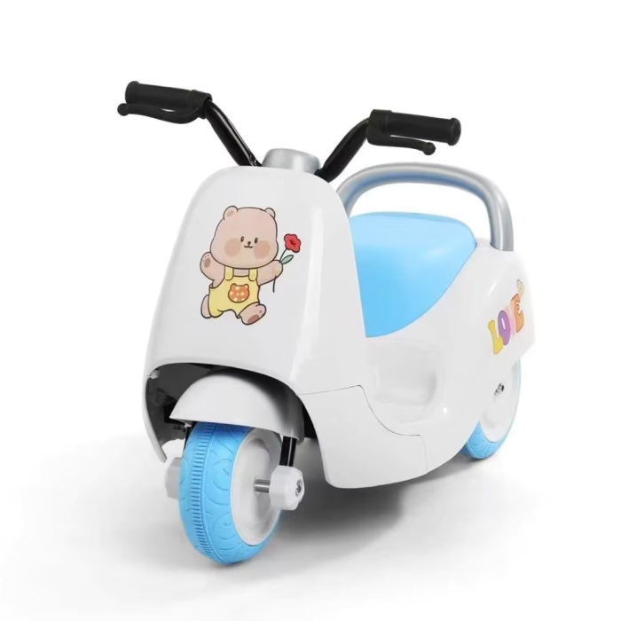 Motocicleta Electrica pentru Copii cu Baterie 6V, Viteza Reglabila, Efecte Sonore, Model Ursulet Vesel cu Trandafir, ALB/ALBASTRU [2]