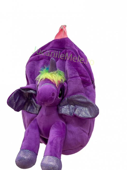 Rucsac din plus de tip ghiozdanel pentru copii Mov cu Unicorn Voios [5]