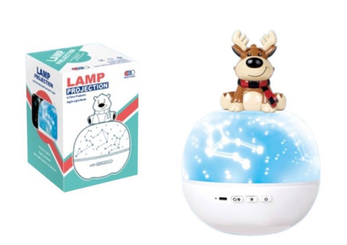 Proiector LED pentru Copii, Model Cerb, Lampa de Veghe, Proiectii cu Stele, Muzica, 6 Discuri si 6 Benzi Tematice [2]