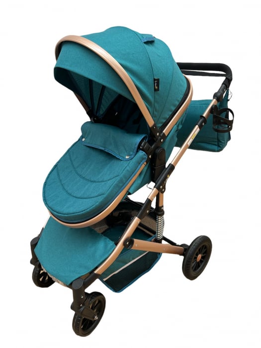 Carucior copii 3 in 1 – landou, scoica, sport - Turcoaz [7]