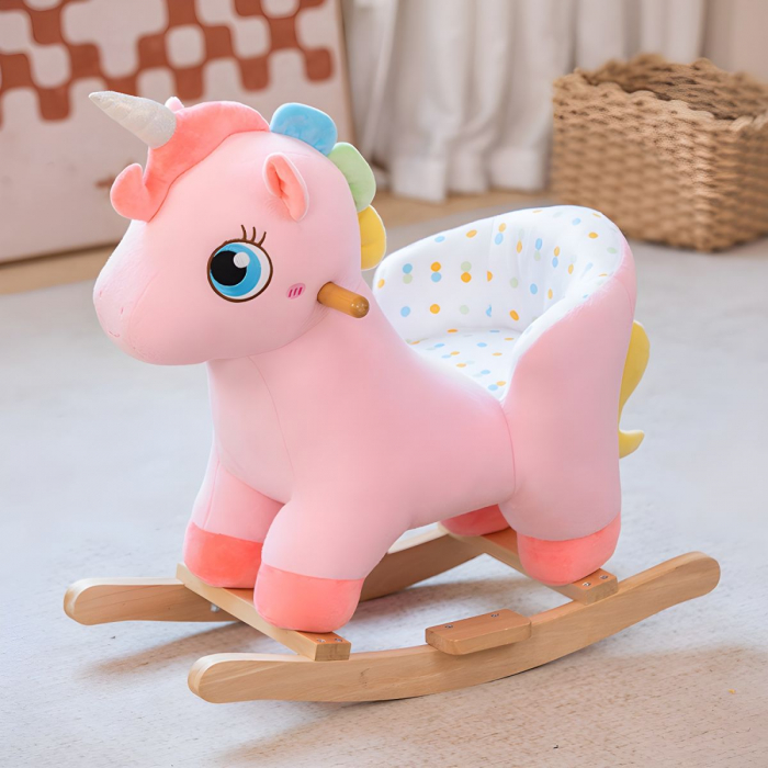 Balansoar Catifelat pentru Copii cu Spatar si Centura de Siguranta, Unicornul Jucaus [2]