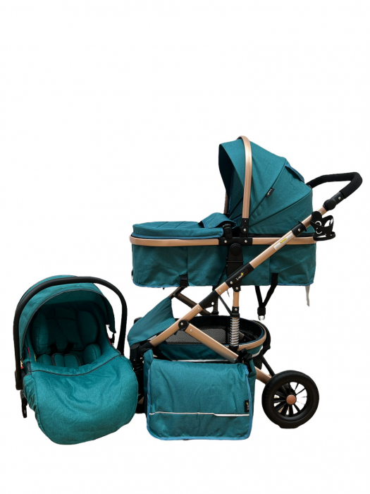 Carucior copii 3 in 1 – landou, scoica, sport - Turcoaz [3]