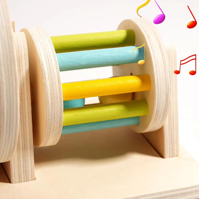 Jucarie Educativa din Lemn Montessori, Tambur Rotativ Curcubeu pentru Bebelusi cu Oglinda, 6 luni + [5]