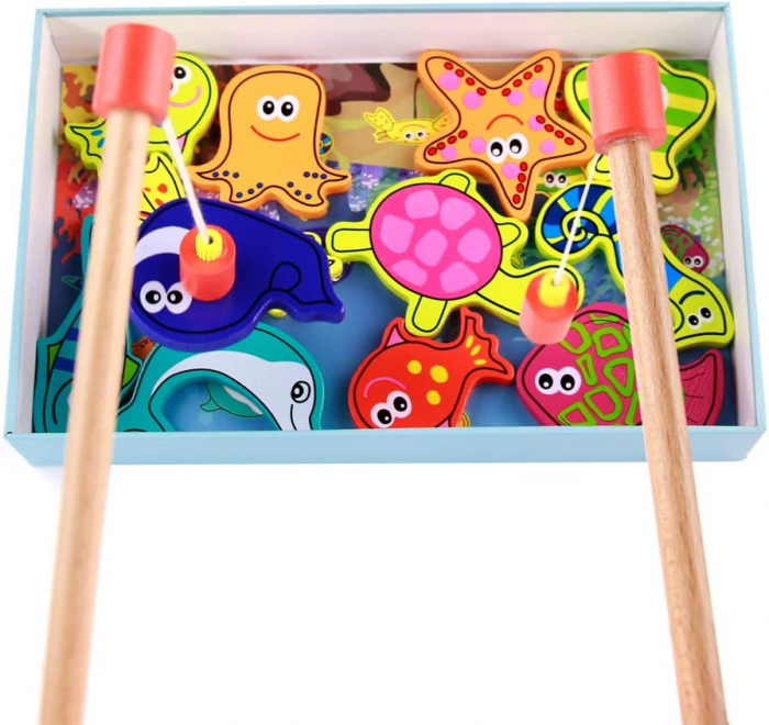Joc Pescuit Magnetic - 12 Animale Marine, Set din Lemn [2]