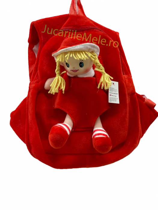 Rucsac din plus de tip ghiozdanel pentru copii Rosu cu Papusa Vesela [4]
