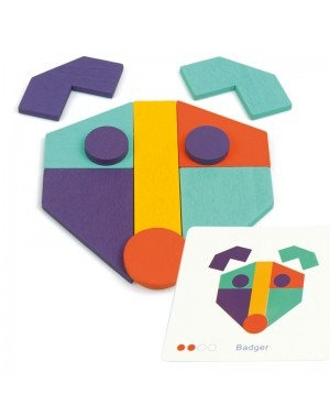 Joc Tangram din Lemn - 21 Piese Colorate si 20 de Cartonase cu Modele [3]