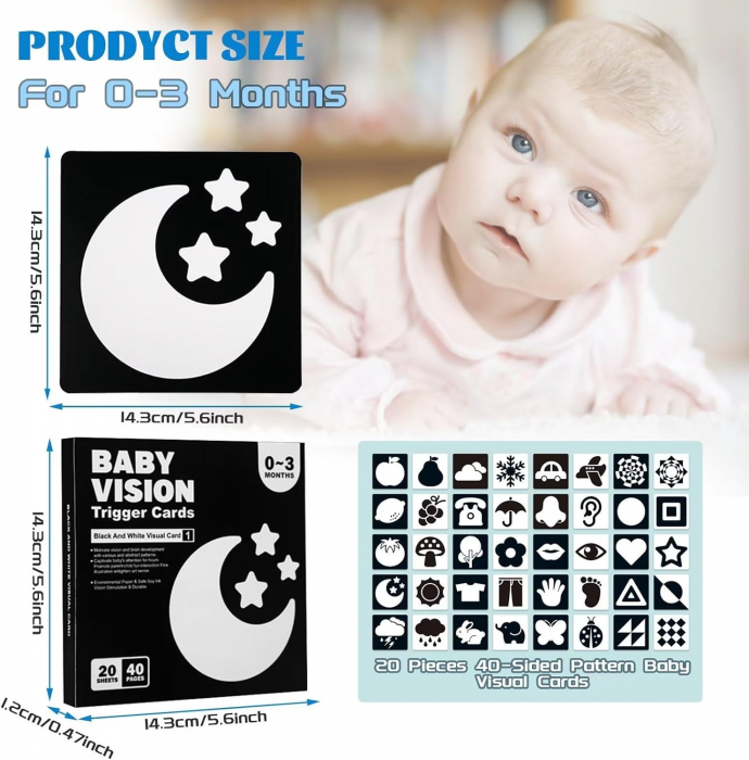 Set 20 de Carduri Stimulare Vizuala pentru Bebelusi, 4 Etape de Dezvoltare [3]