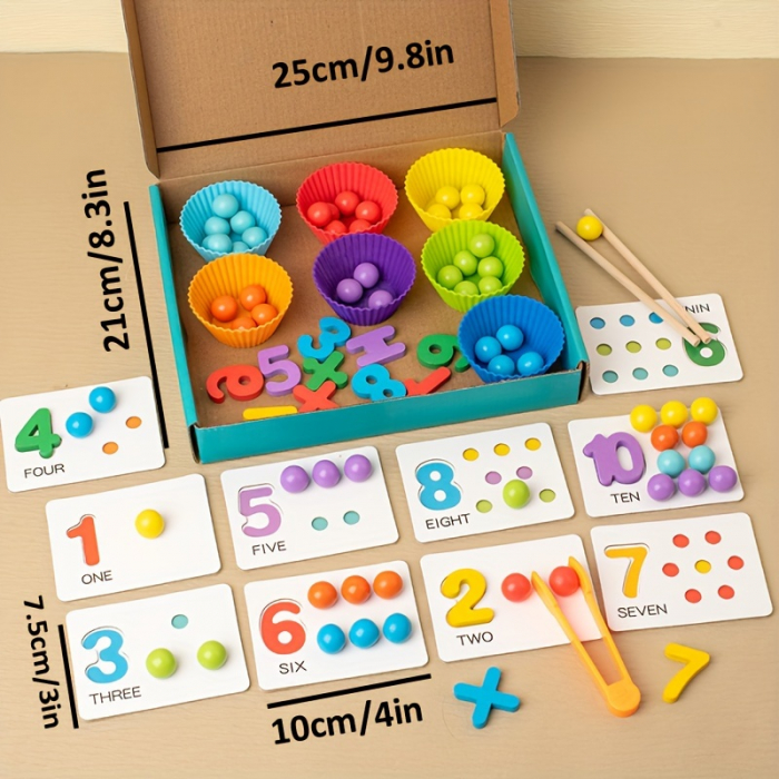 Joc din Lemn Montessori de Sortare cu 55 de Bile Colorate [6]