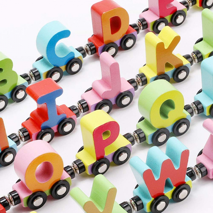 Trenulet Magnetic din Lemn – Invatam Alfabetul - Jucarie Montessori Educativa [2]