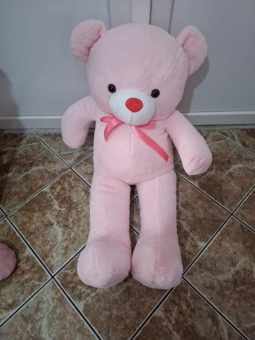 Urs de Plus Moale si Pufos cu Fundita Fuchsia, pentru Bebelusi, Copii si Adulti, ROZ FLAMINGO [3]