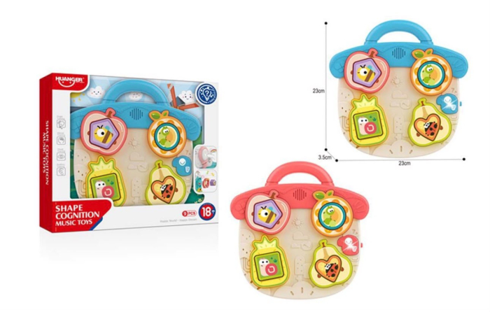 Jucarie Educationala Tip Puzzle Montessori Interactiv cu Efecte Sonore, Sortator Forme, Fructe, Animale si Maner, ALBASTRU [5]