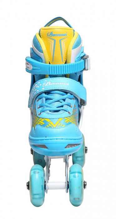 Role Reglabile Copii, Roti cu Lumini LED, 35 - 38, Set Protectie - Albastru [7]