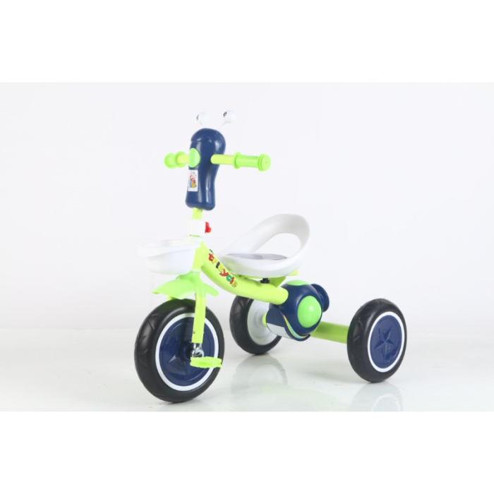 Tricicleta pentru Copii cu Pedale, Design Retro, Jucarie de Exterior, Fata Simpatica, Cos de Depozitare pentru Jucarii, Verde/Albastru Inchis [3]