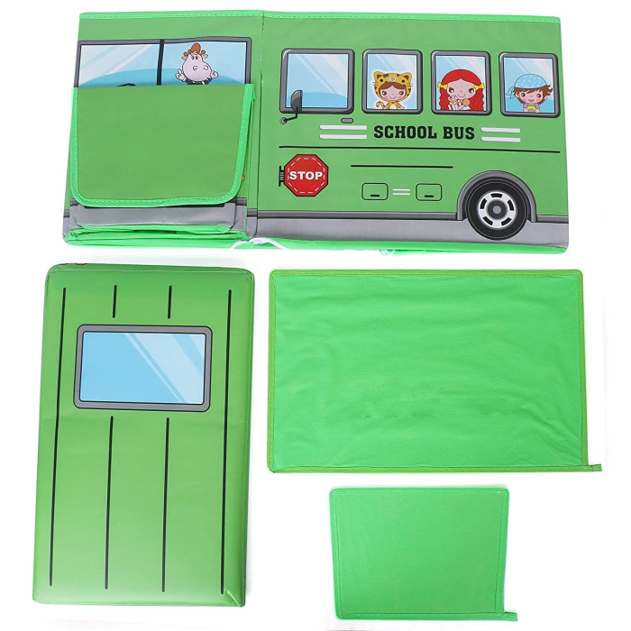 Cutie de Depozitare Pliabila pentru Jucarii, Autobuz Scolar, VERDE [2]
