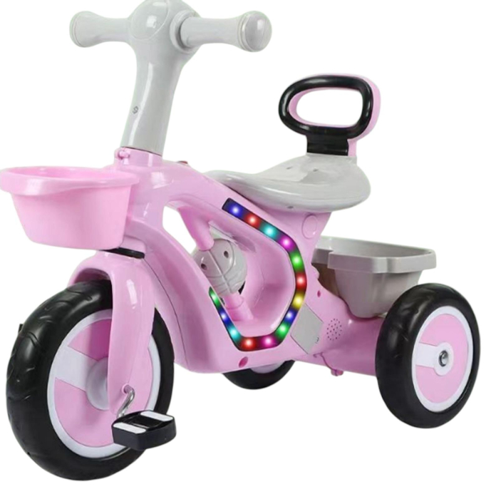 Tricicleta pentru Copii Cu Pedale, Lumini LED, Cos pentru Jucarii, 1-4 Ani, ROZ [2]