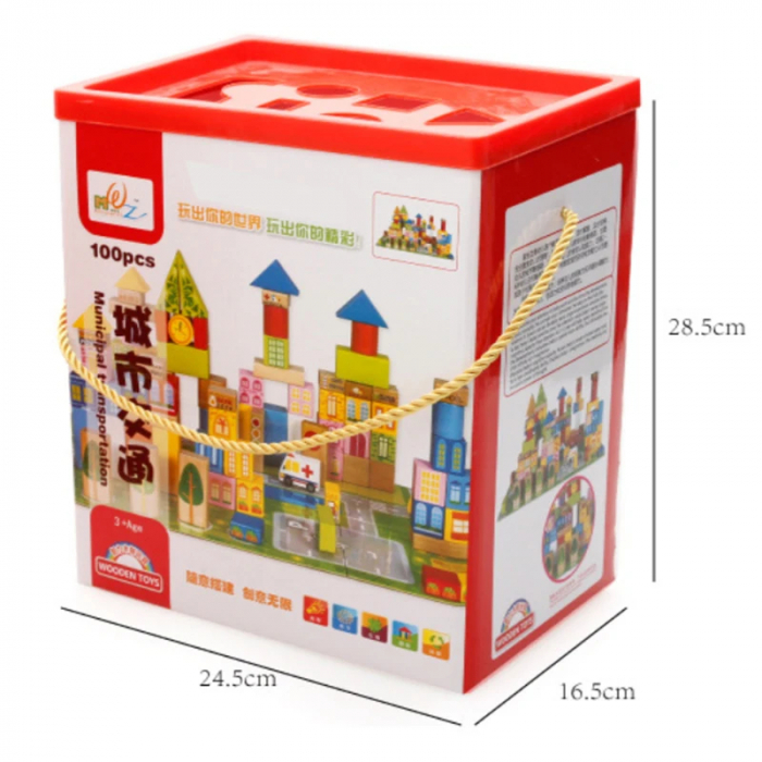 Cutie cu 100 de cuburi de constructie din lemn si sortator de forme [5]