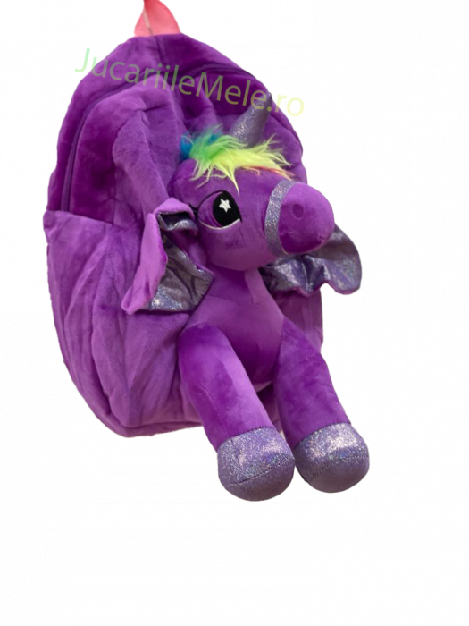 Rucsac din plus de tip ghiozdanel pentru copii Mov cu Unicorn Voios [4]