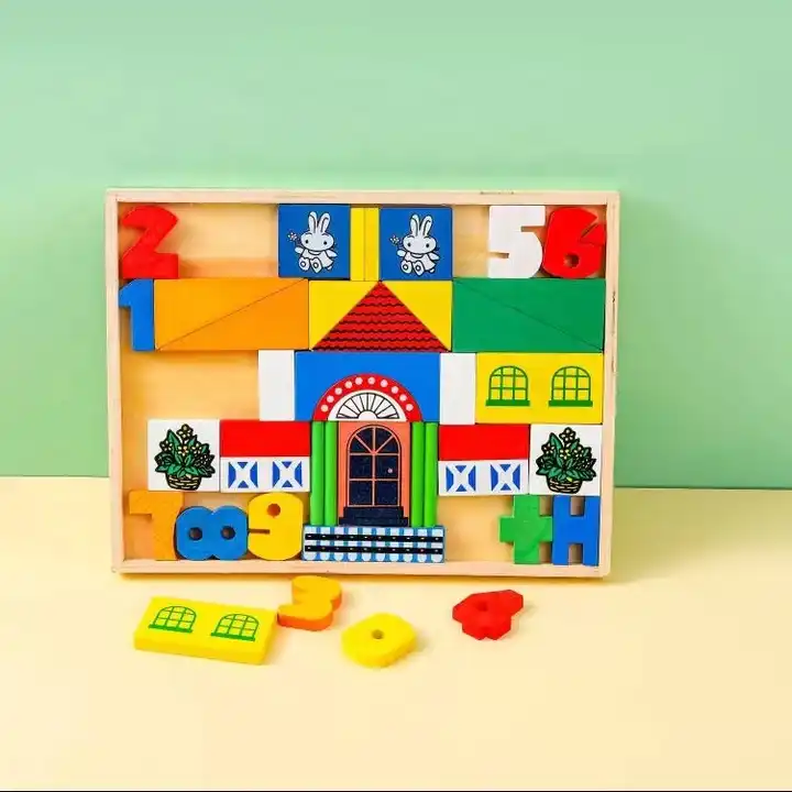 Set cuburi din lemn de construit, Multicolor [3]