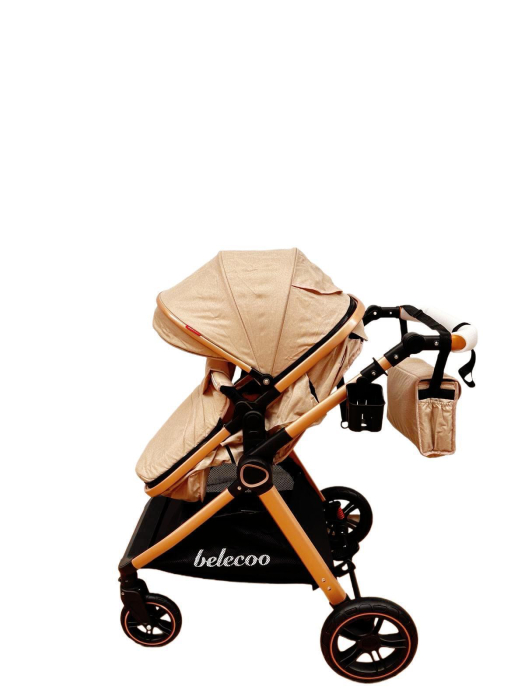 Carucior 2 in 1 cu Landou, Geanta Inclusa, Cadru de Aluminiu, Roti Pivotante 360 si Suport Pahar, 0-36 Luni, CREM [5]