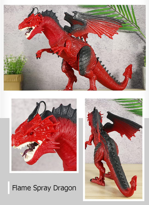 Dragon de Jucarie cu Telecomanda, Lumini, Sunete, Aripi Mobile si Efect de Fum, 26 cm, Rosu [2]