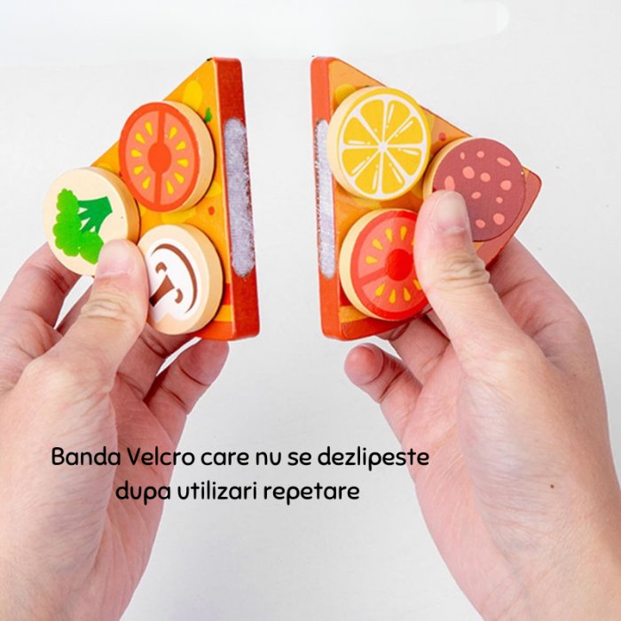 Set Montessori din Lemn, Pizza cu Ingediente si Accesorii [4]